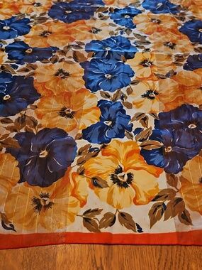 Floral Scarf with Blue and Yellow Flower Print Vintage